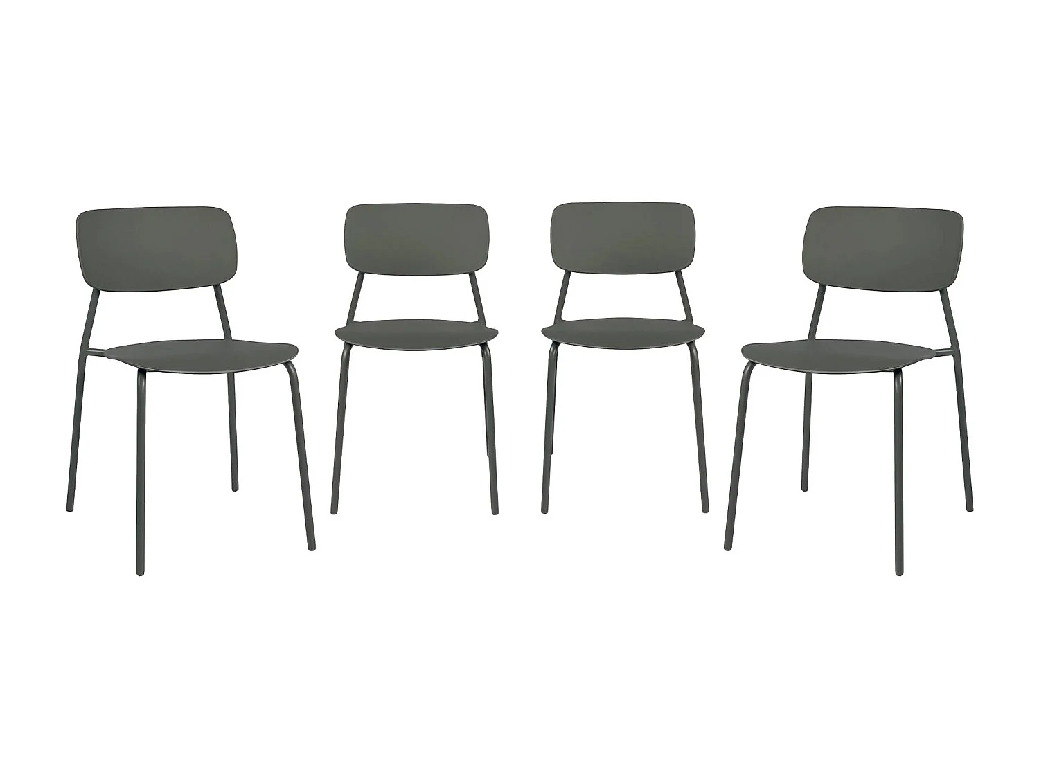 Set 4 sedie da giardino impilabili in acciaio, verde kaki