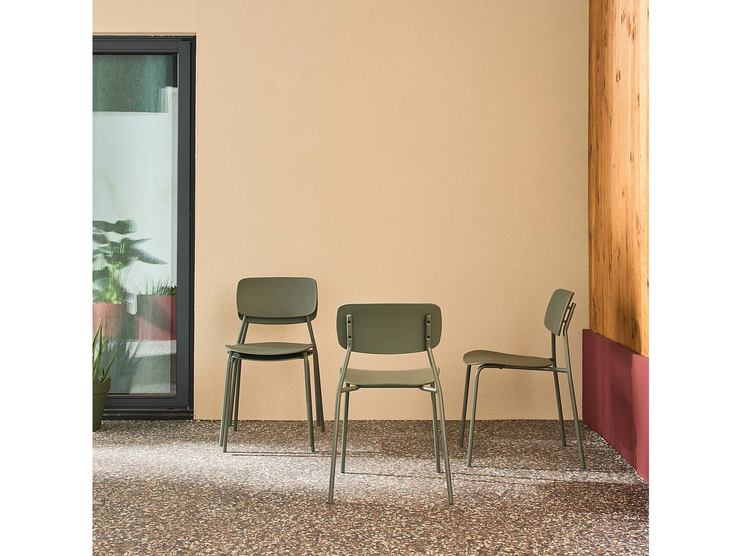 Set 4 sedie da giardino impilabili in acciaio, verde kaki