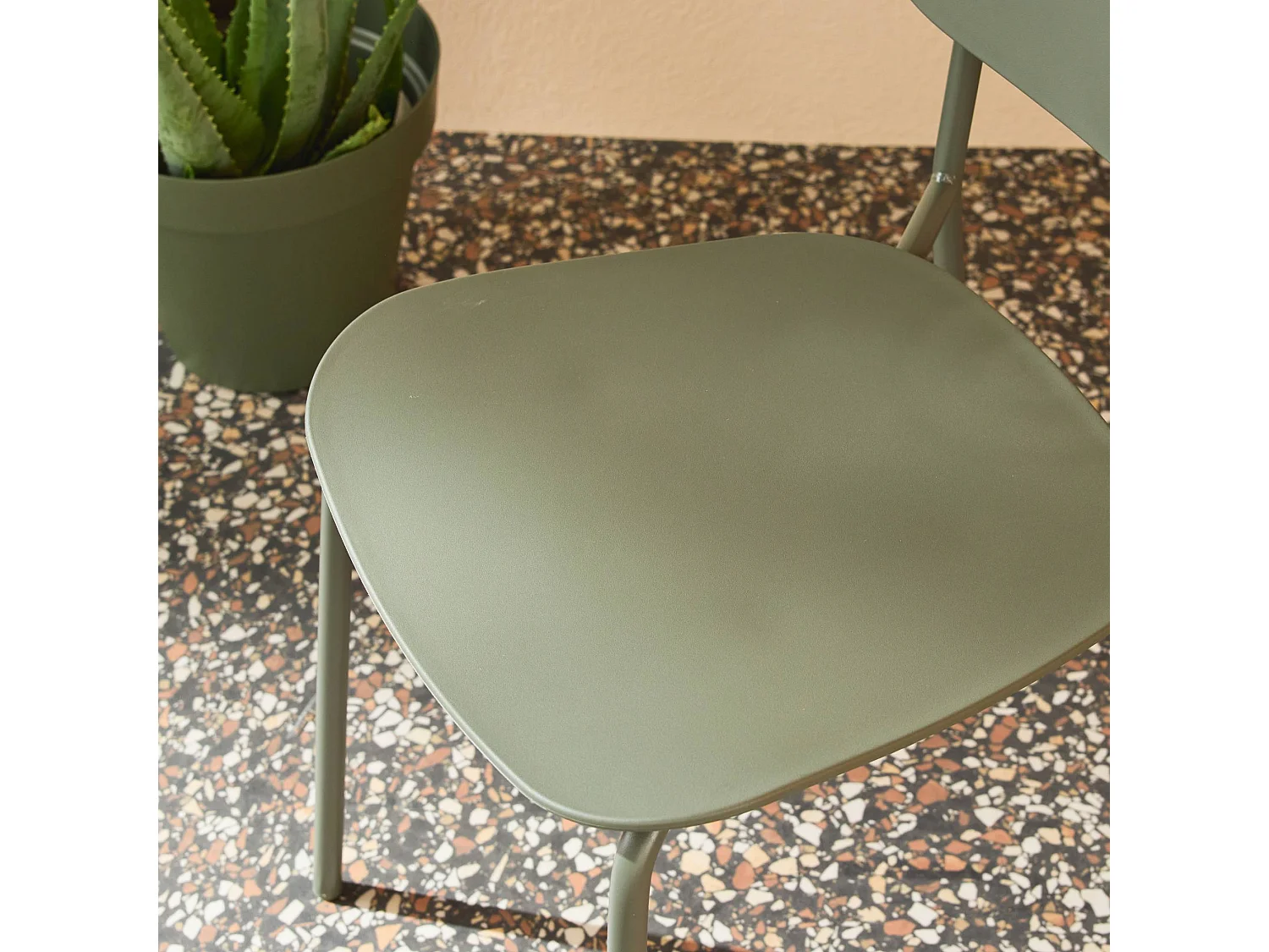 Set 4 sedie da giardino impilabili in acciaio, verde kaki