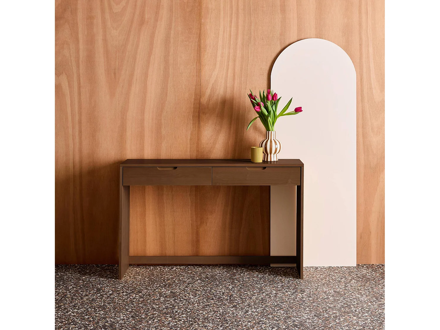 Consola de madera con 2 cajones, 120cm  nogal