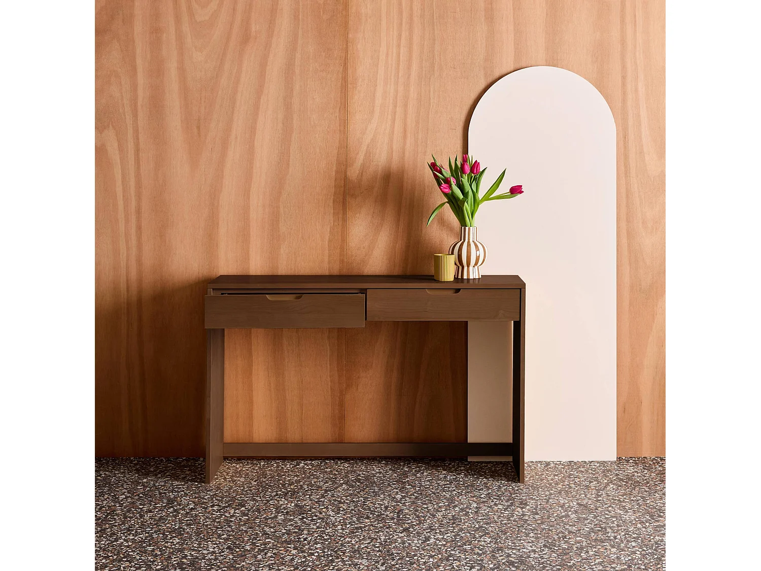 Consola de madera con 2 cajones, 120cm  nogal