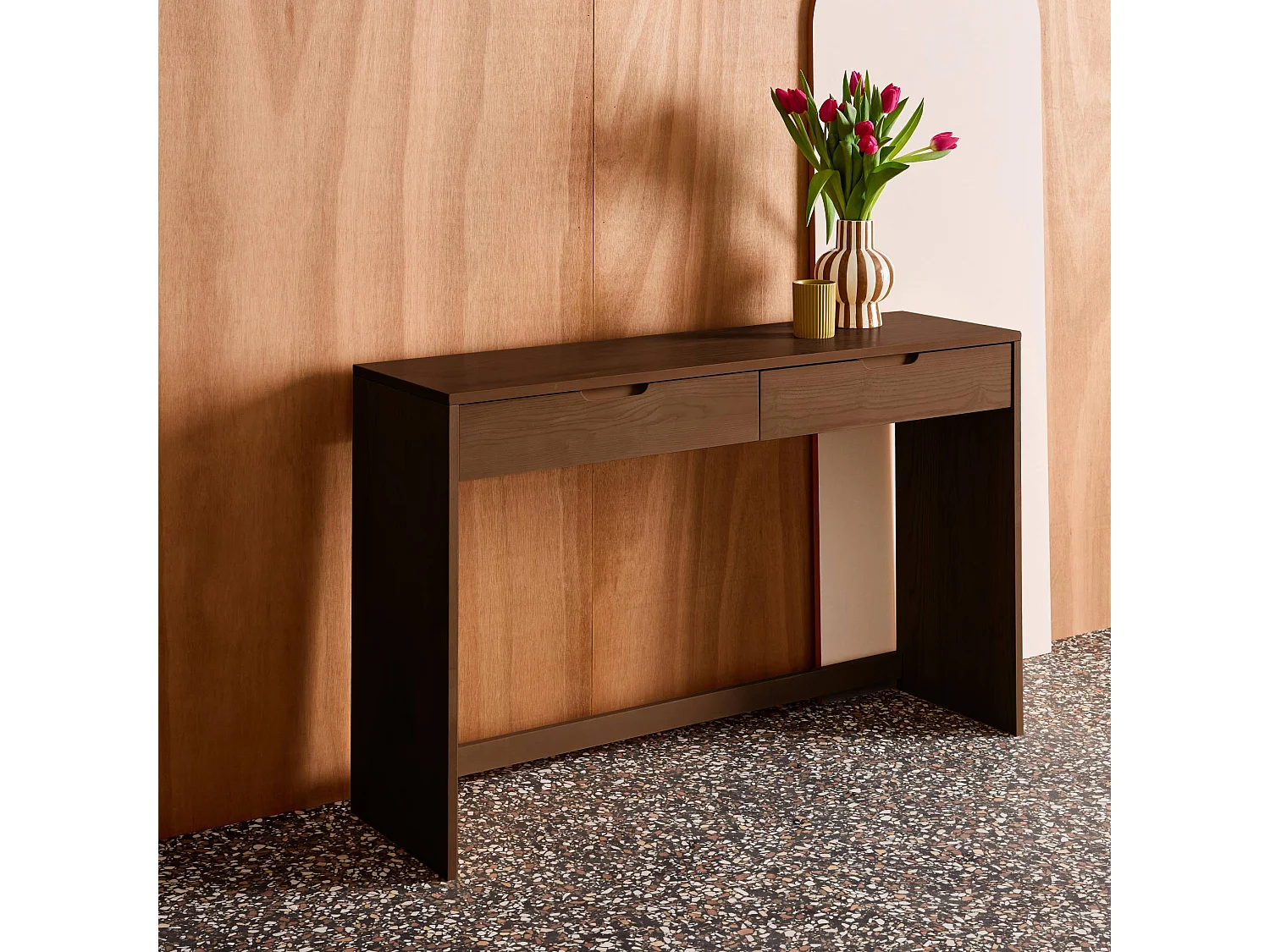 Consola de madera con 2 cajones, 120cm  nogal