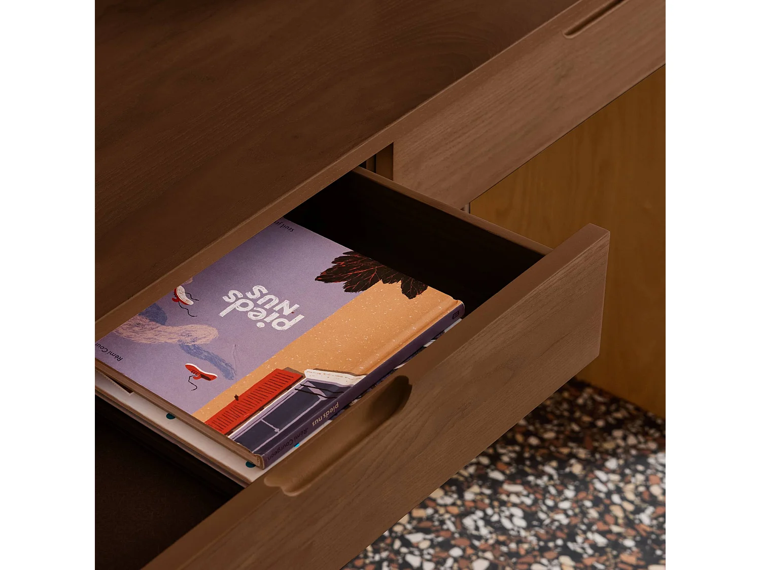 Consola de madera con 2 cajones, 120cm  nogal