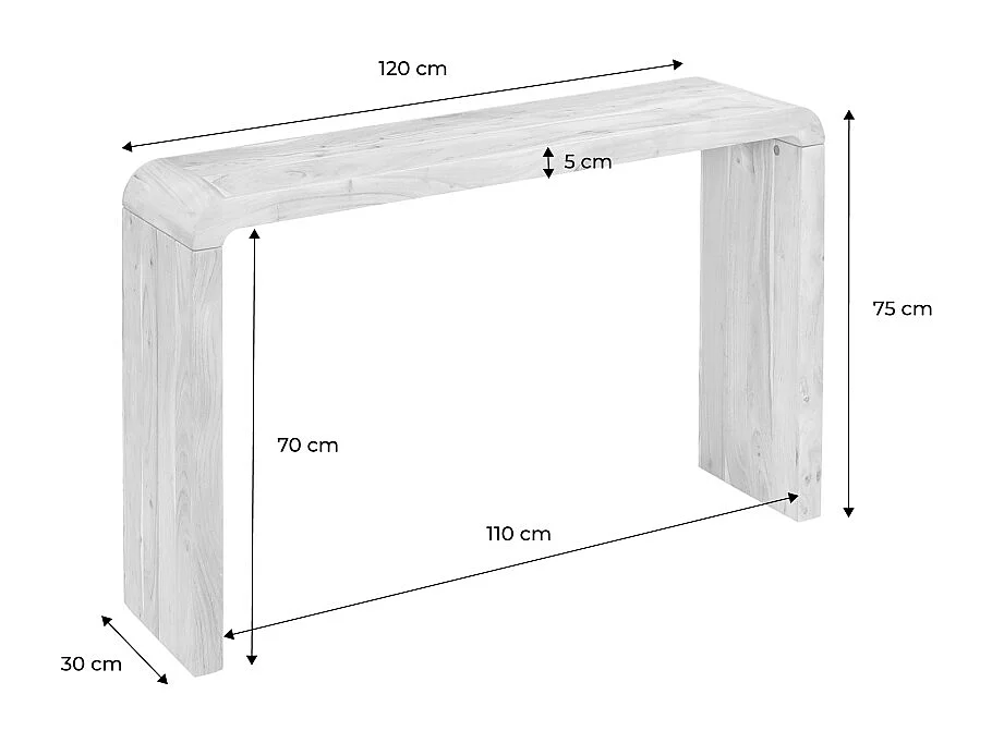 Consola exótica de madera de acacia, 120cm nogal