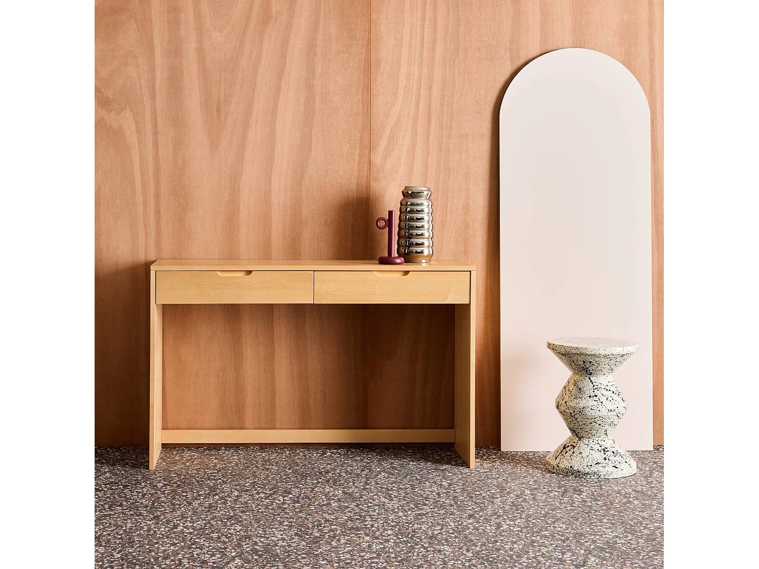 Console décor bois 2 tiroirs 120cm naturel - Tania