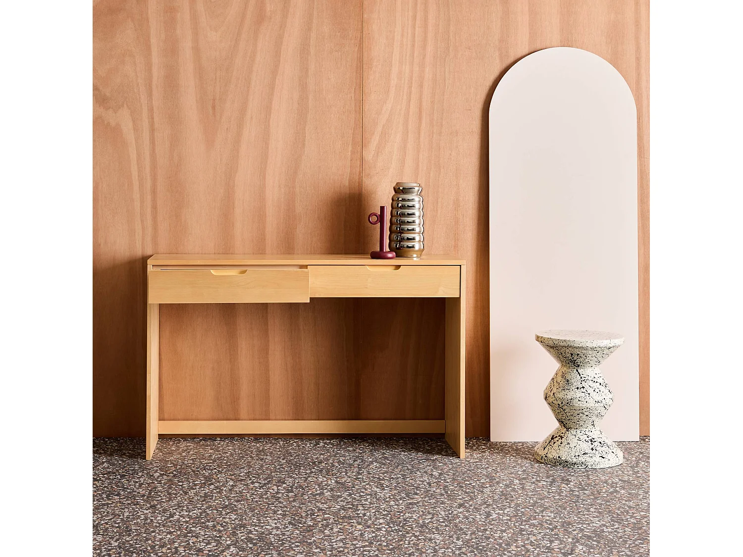 Console décor bois 2 tiroirs 120cm naturel - Tania