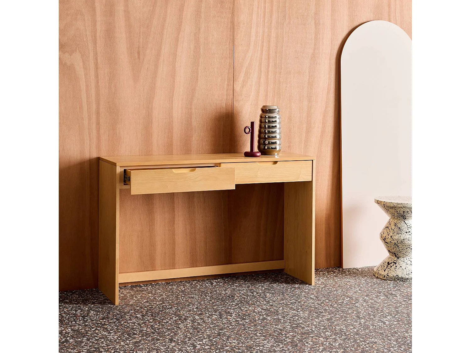 Console décor bois 2 tiroirs 120cm naturel - Tania