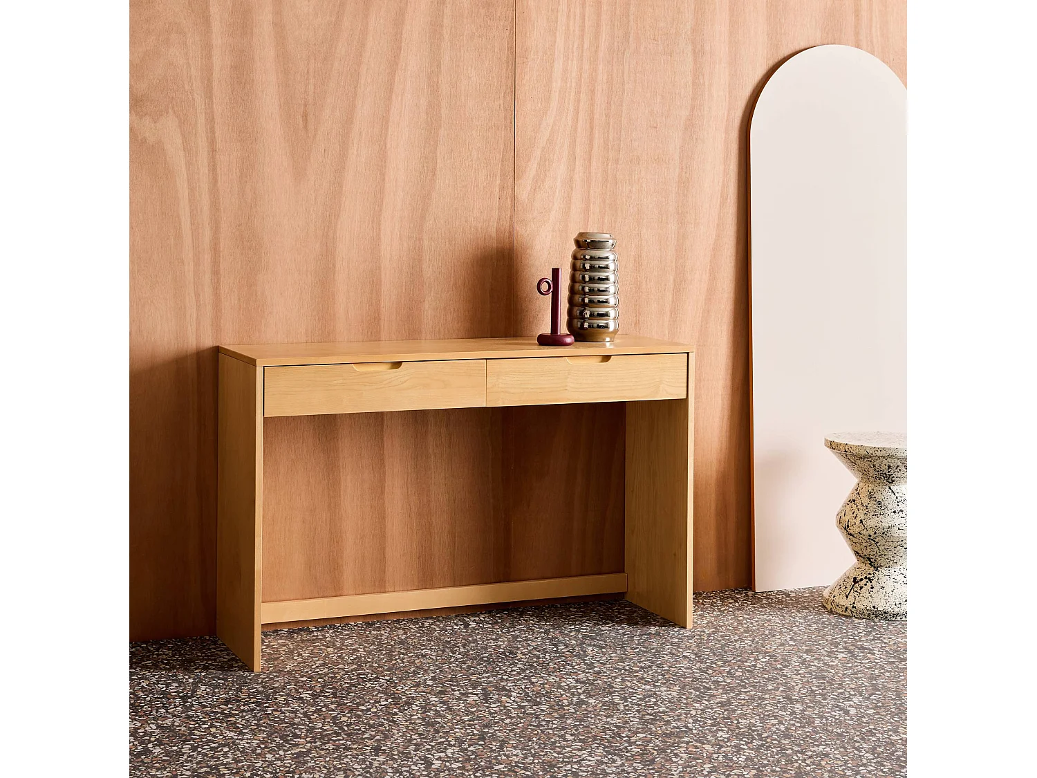 Console décor bois 2 tiroirs 120cm naturel - Tania