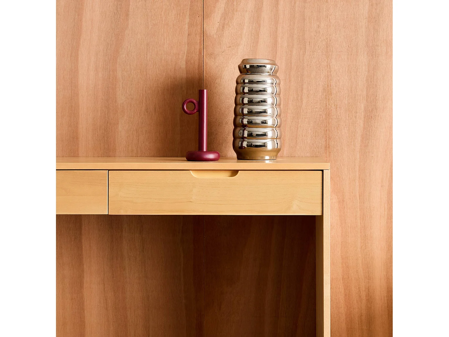 Console décor bois 2 tiroirs 120cm naturel - Tania