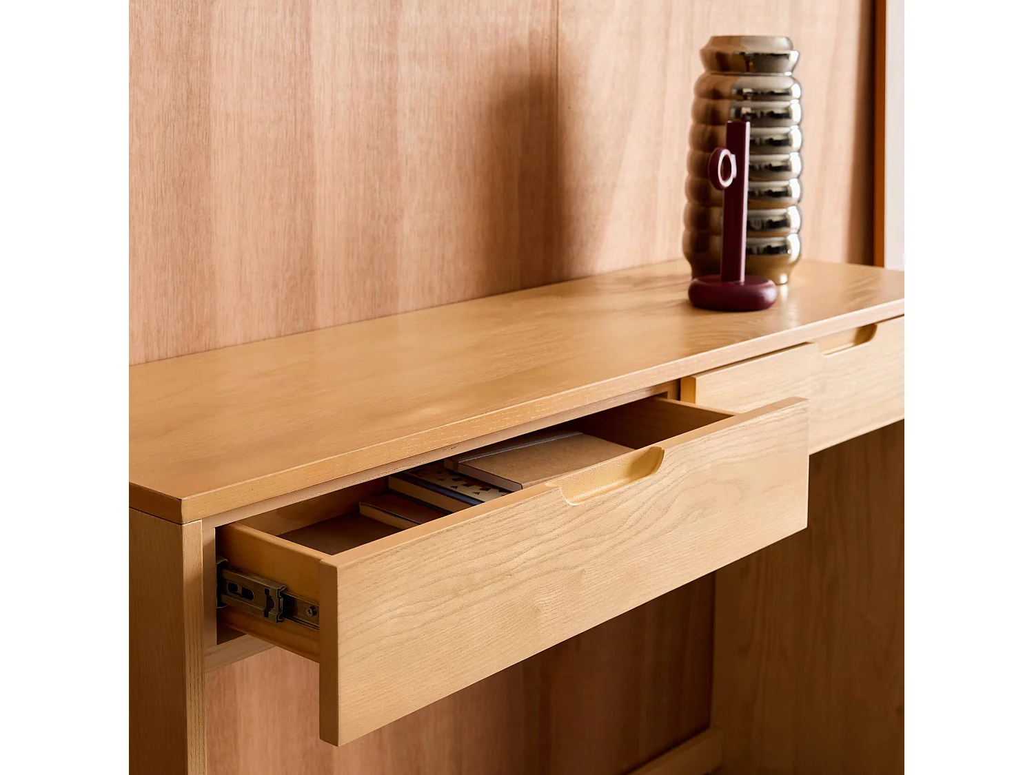 Console décor bois 2 tiroirs 120cm naturel - Tania