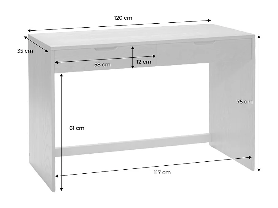 Console décor bois 2 tiroirs 120cm naturel - Tania