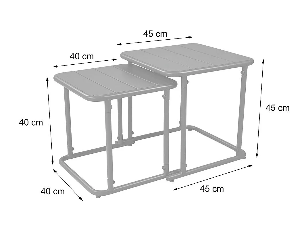 Set tavolini da esterno quadrati in acciaio, verde kaki