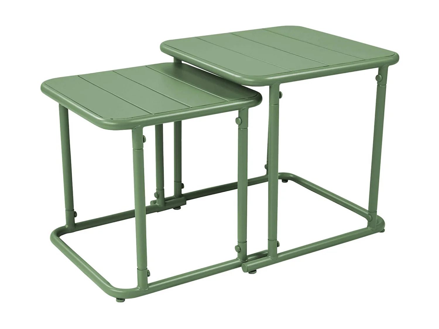 Set tavolini da esterno quadrati in acciaio, verde