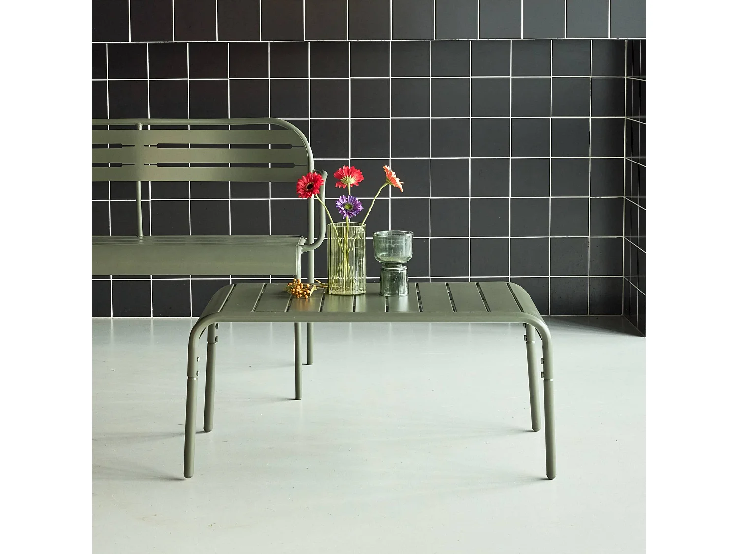 Tavolino da giardino in acciaio, 90 cm, verde kaki