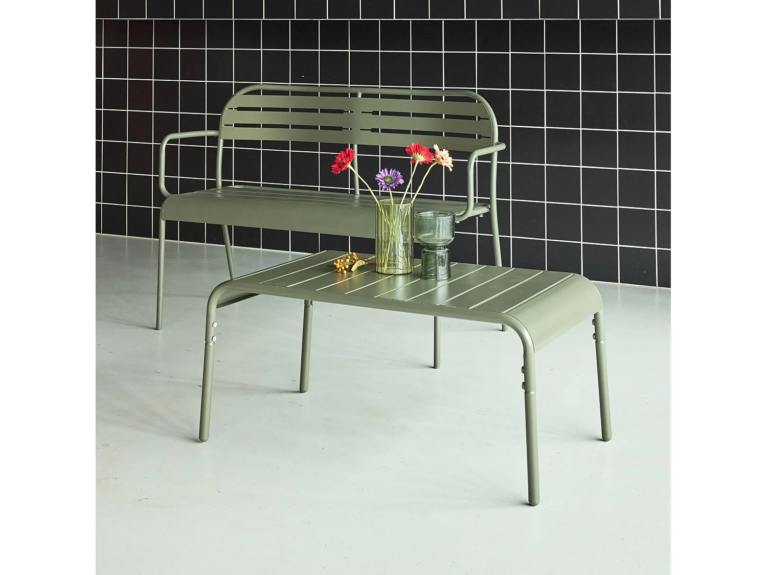 Tavolino da giardino in acciaio, 90 cm, verde kaki