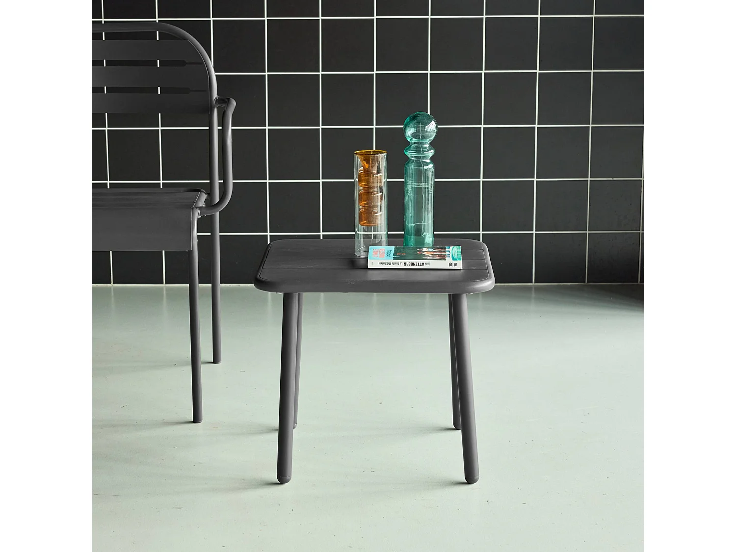 Table basse de jardin carrée acier 45cm anthracite - Amélia