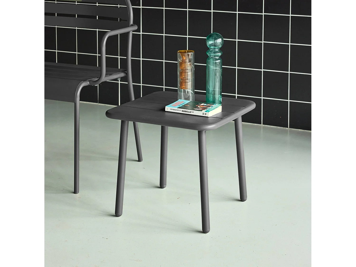 Table basse de jardin carrée acier 45cm anthracite - Amélia