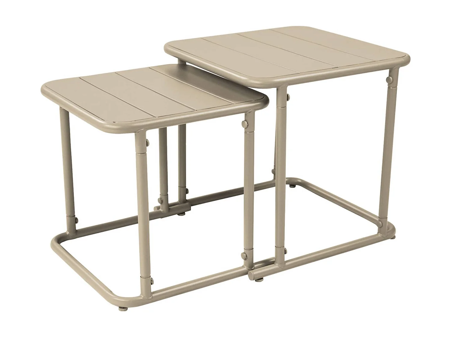 Set tavolini da esterno quadrati in acciaio, beige