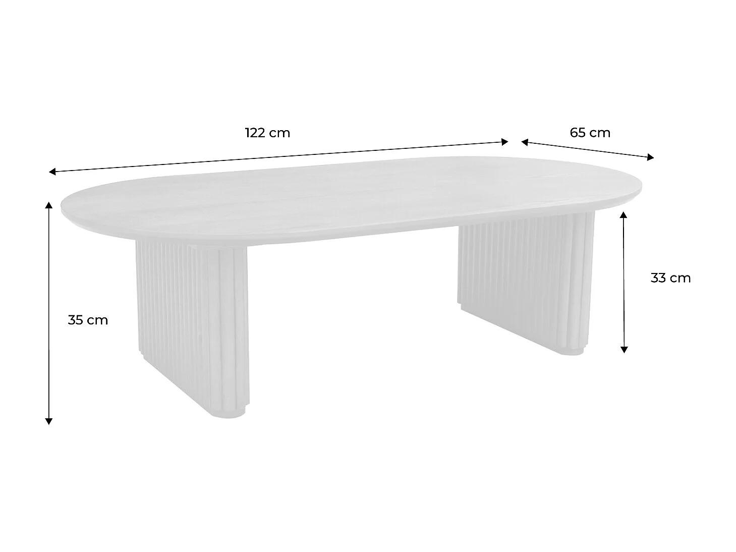 Table basse ovale bois d'hévéa placage chêne noir - L 122 x P 65 x H 35 cm - Gabrielle