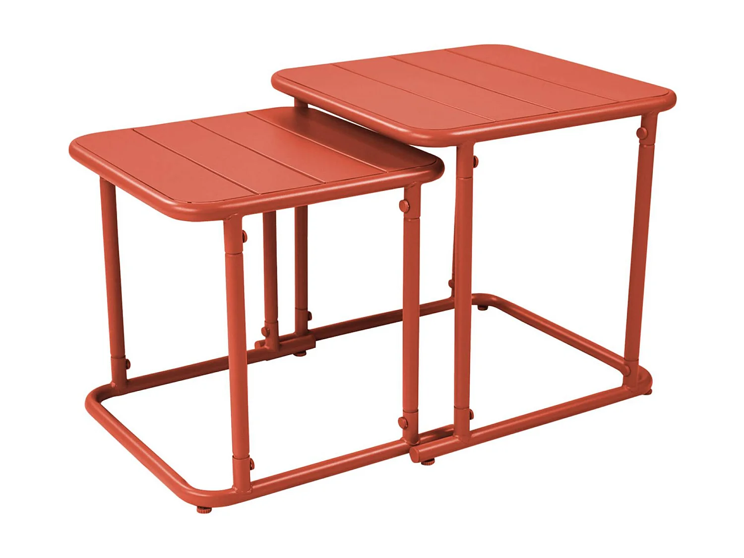 Set tavolini da esterno quadrati in acciaio, terracotta