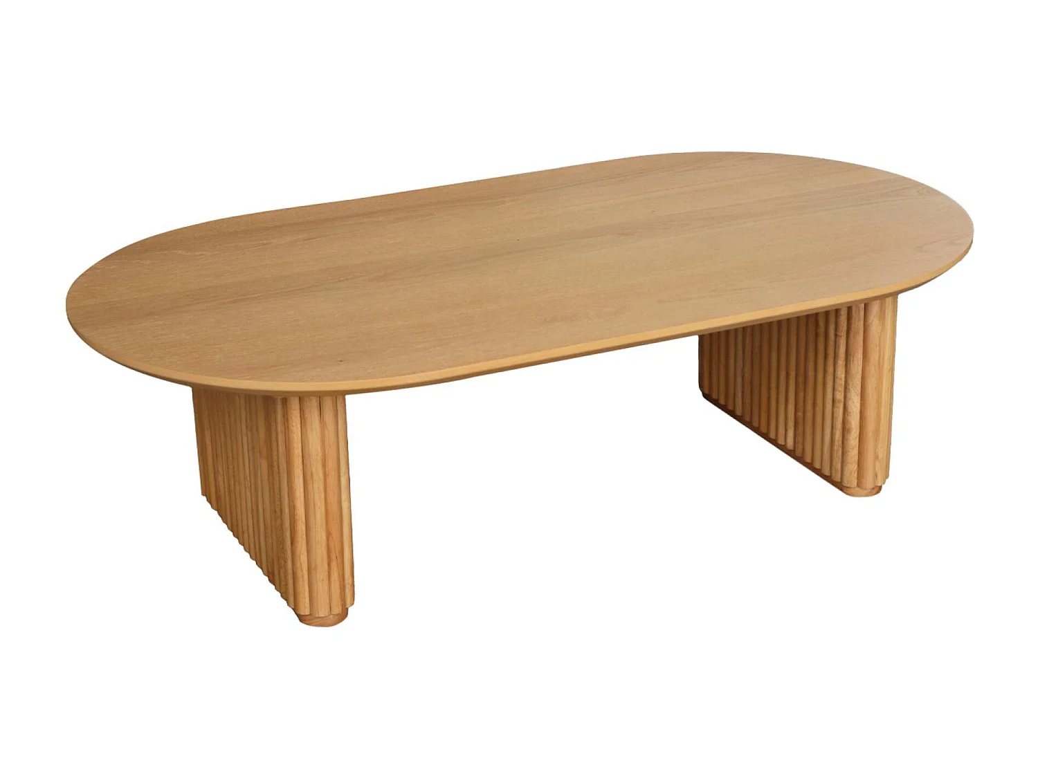 Table basse ovale bois d'hévéa placage chêne - L 122 x P 65 x H 35 cm - Gabrielle