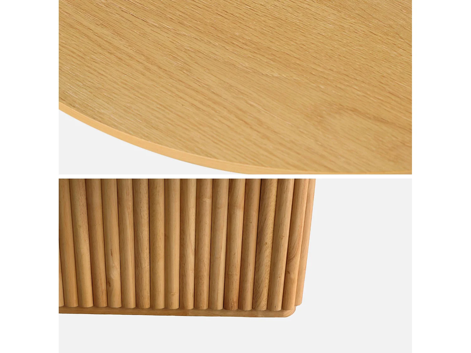 Table basse ovale bois d'hévéa placage chêne - L 122 x P 65 x H 35 cm - Gabrielle