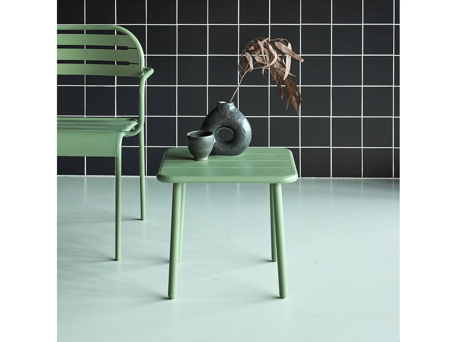 Table basse de jardin carrée acier 45cm vert - Amélia