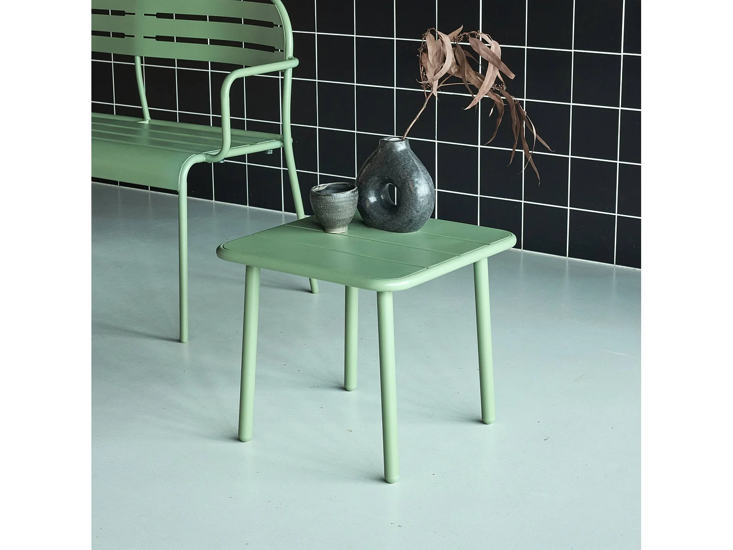 Table basse de jardin carrée acier 45cm vert - Amélia