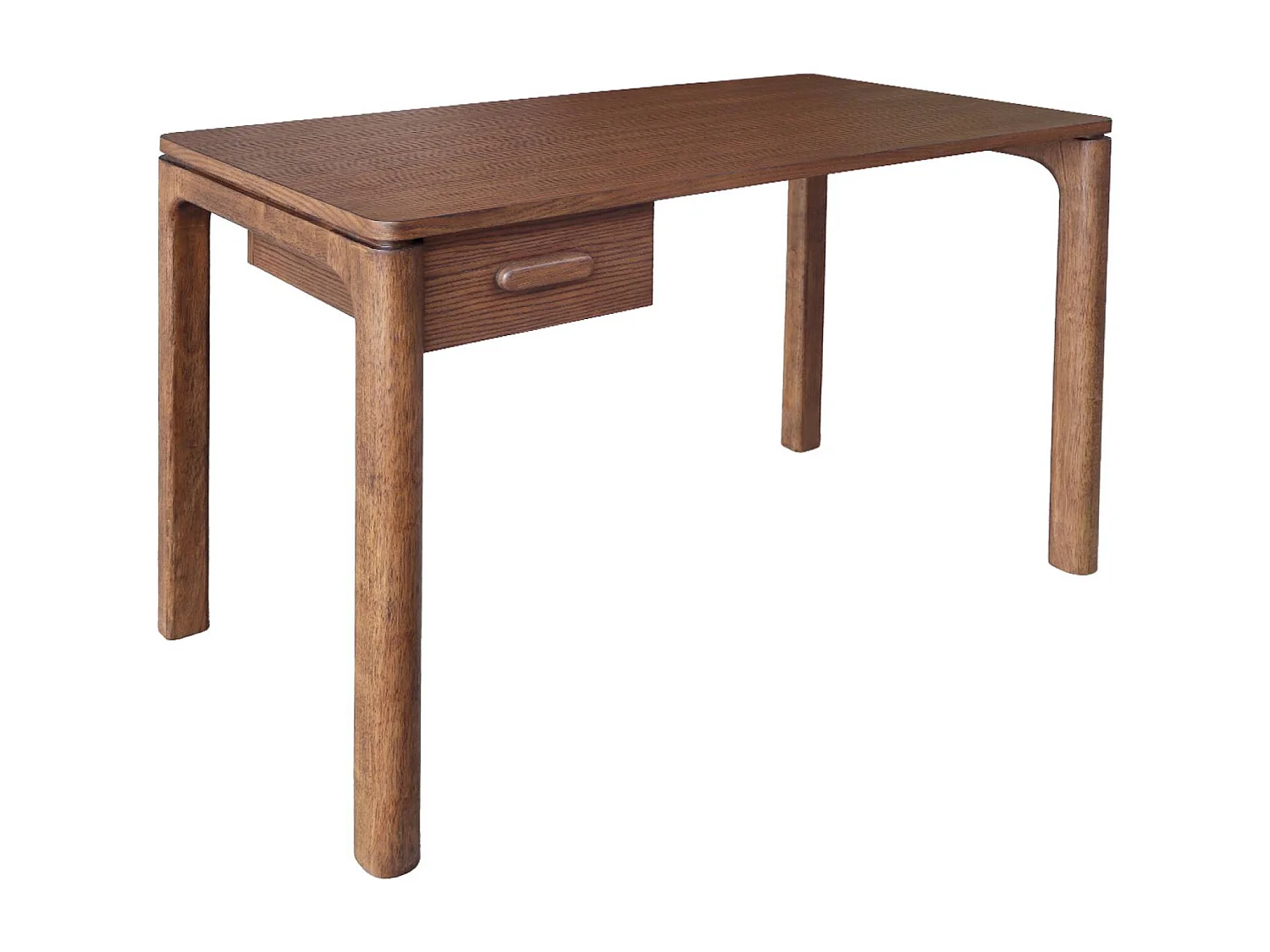 Scrivania in legno di caucciù impiallacciatura di quercia, 1 cassetto,