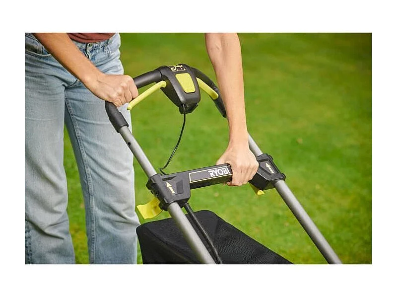 RYOBI 18V Brushless duwmaaier Ø40 cm met 2 batterijen 4Ah, opvang en mulchen, snellader