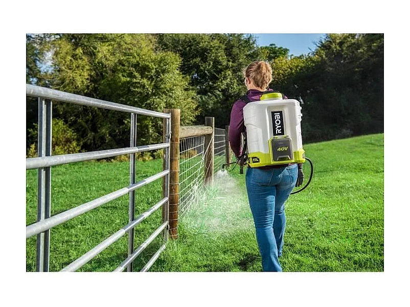 Plecakowy opryskiwacz RYOBI 15L 36V Lithium+ z lancą 120 cm, regulowane ciśnienie 0,4-6,2 bar, przepływ 1,2 l/min