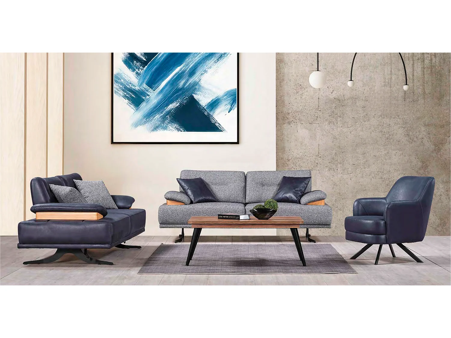 Ensemble de meubles rembourrés Atlas Elegance (2 canapés 3 places + 1 fauteuil) – Design sombre, confort ergonomique