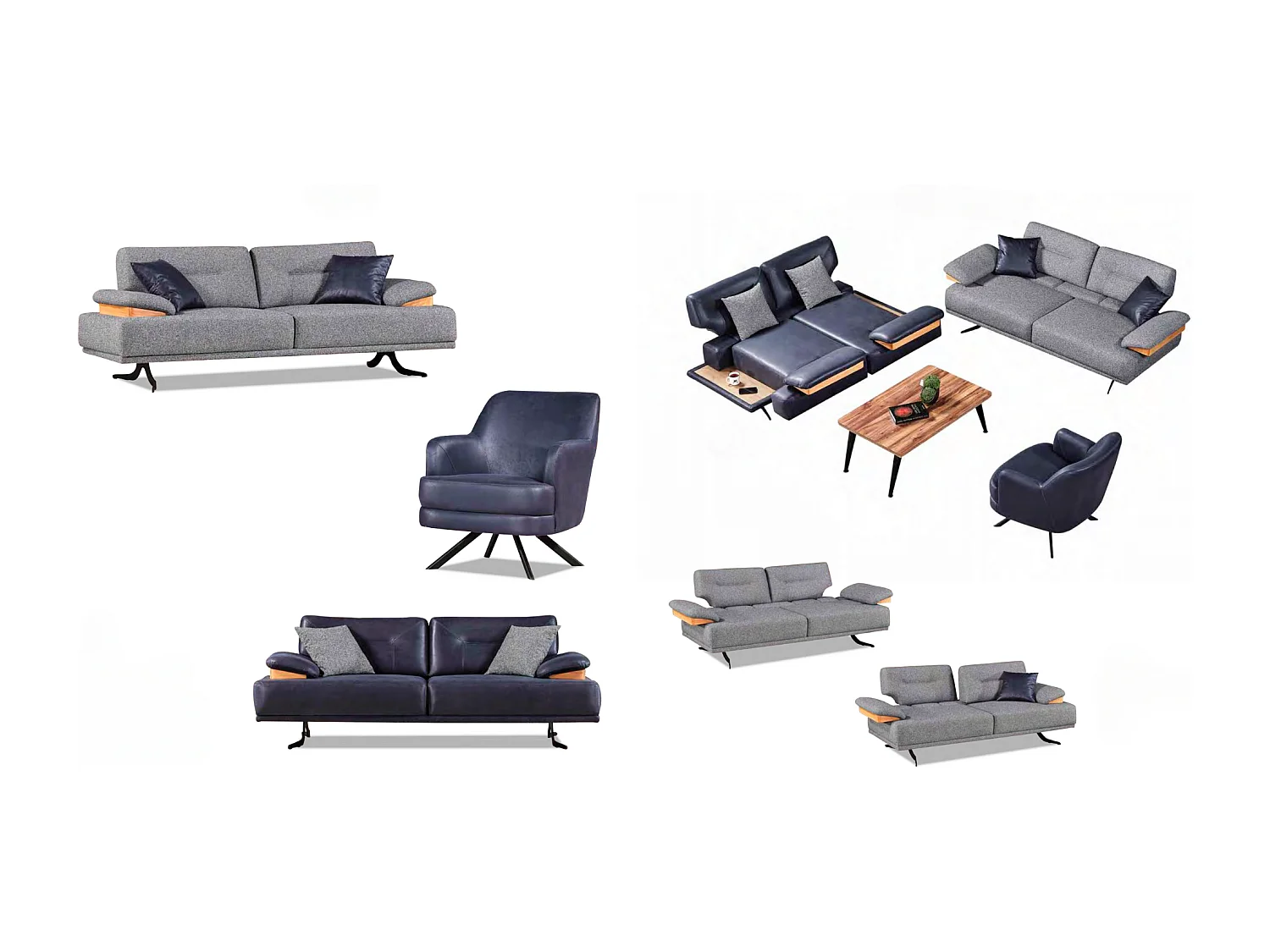 Ensemble de meubles rembourrés Atlas Elegance (2 canapés 3 places + 1 fauteuil) – Design sombre, confort ergonomique