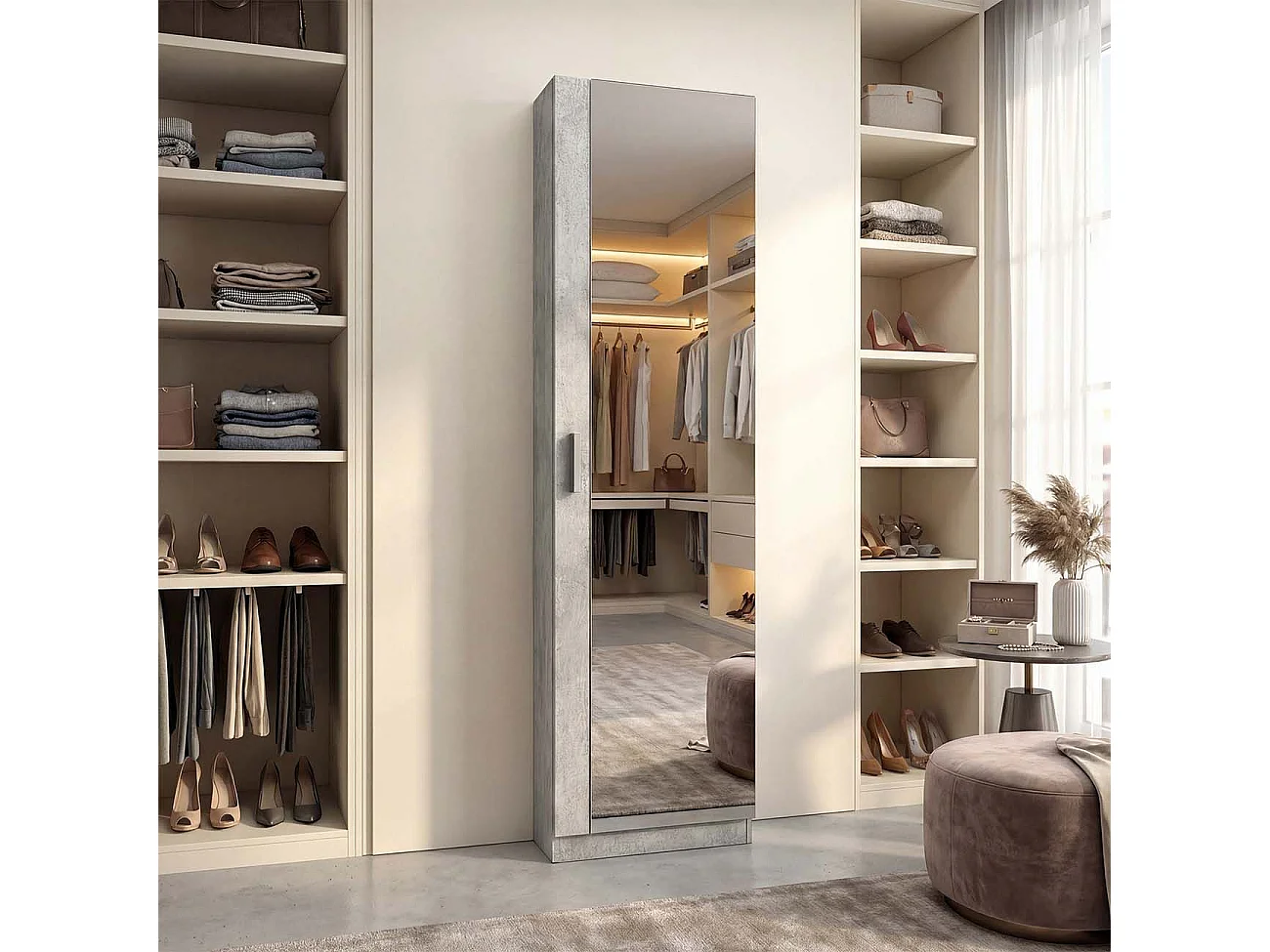 Sapateira com espelho Roma Cimento cinzento