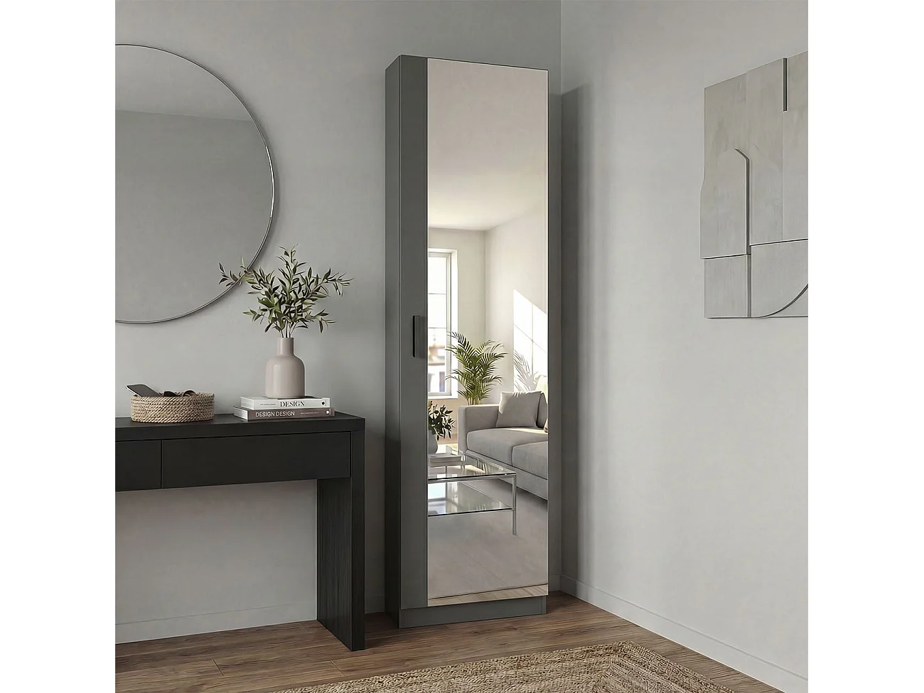 Sapateira com espelho Roma Gris Grafito