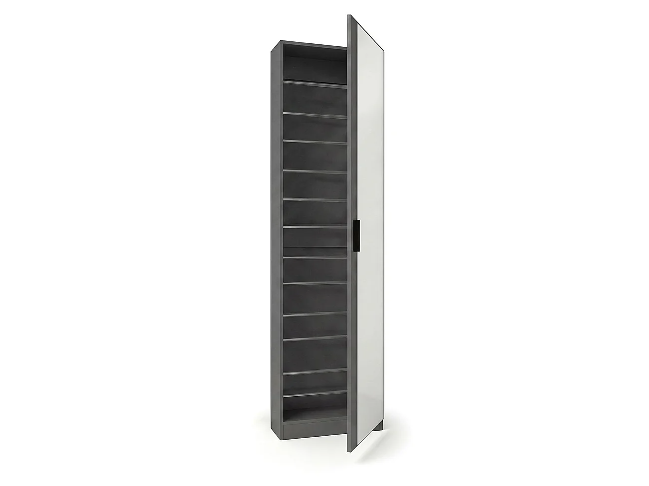 Zapatero alto de 1 puerta con espejo en gris grafito 180x50 cm Roma Gris Grafito