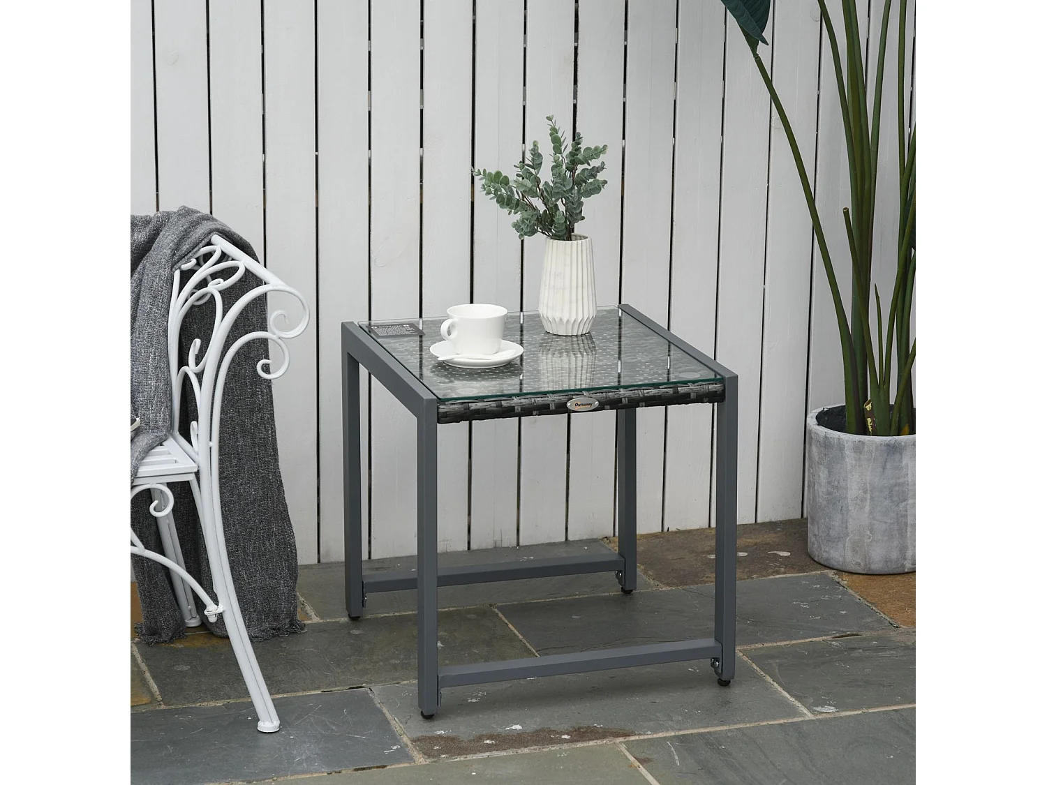 EasyComfort Tavolino da Caffè da Giardino Piano in Vetro Temperato in Rattan