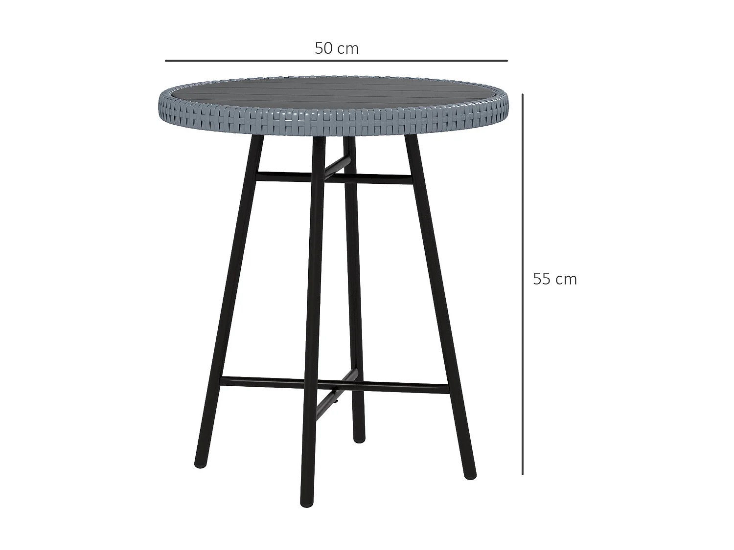 EasyComfort Tavolino da Giardino Moderno con Piano in Plastica di Legno, in Rattan e Acciaio, 50x50x55 cm, Grigio e Nero