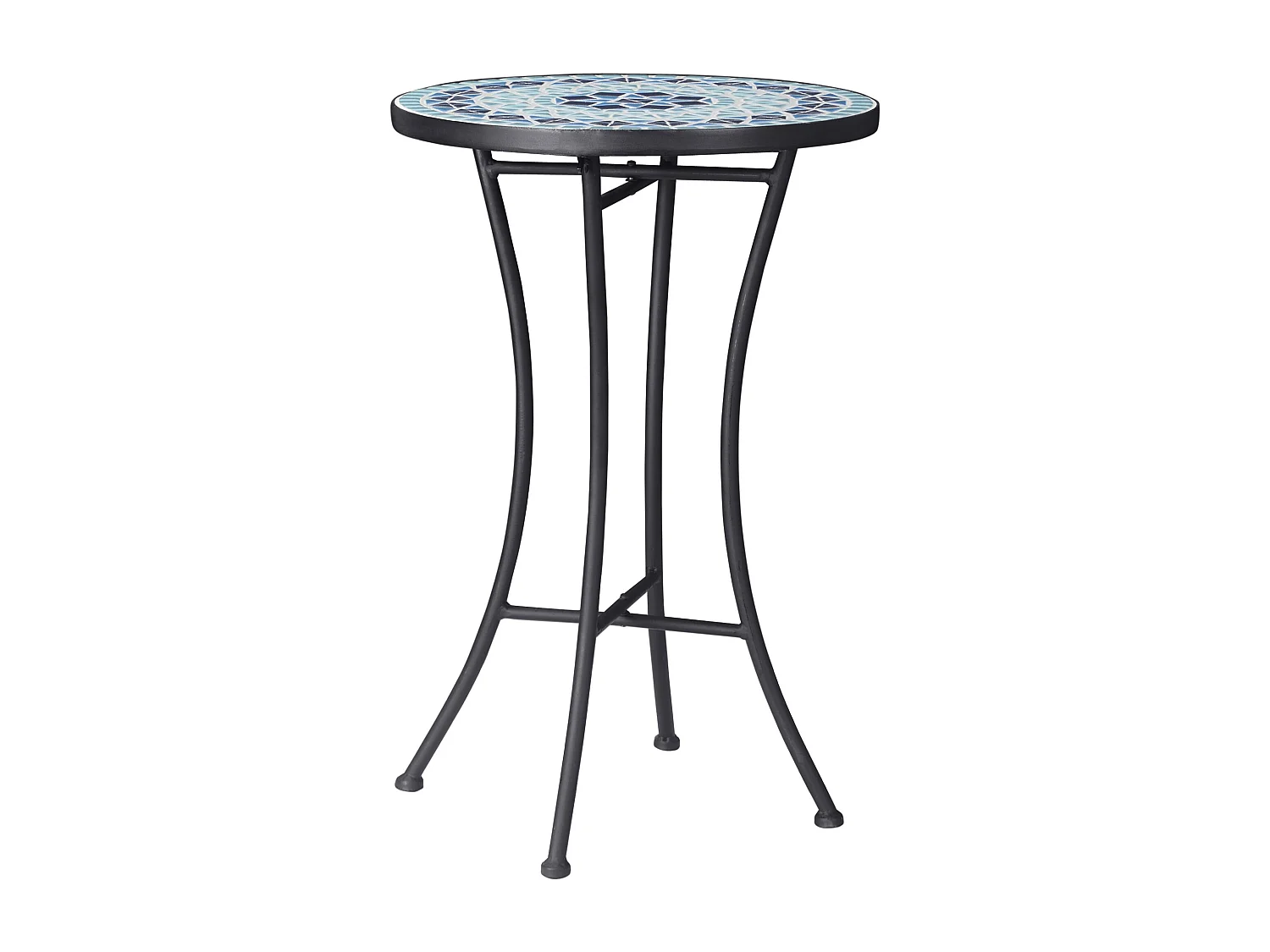 Easycomfort Tavolino da Giardino Rotondo in Metallo con Piano in Ceramica, Design a Mosaico, Ф35.5x53.5cm, Blu