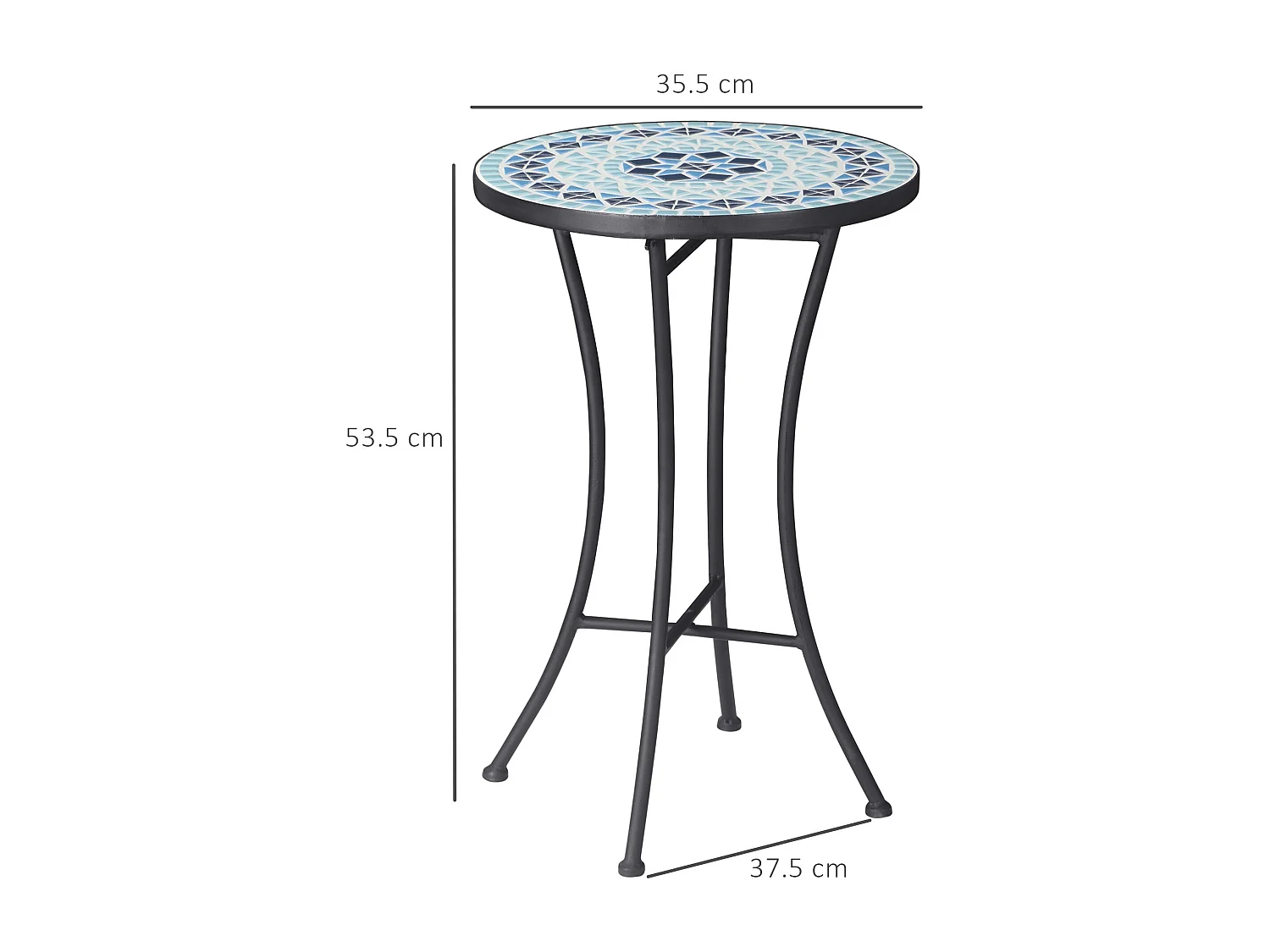 Easycomfort Tavolino da Giardino Rotondo in Metallo con Piano in Ceramica, Design a Mosaico, Ф35.5x53.5cm, Blu