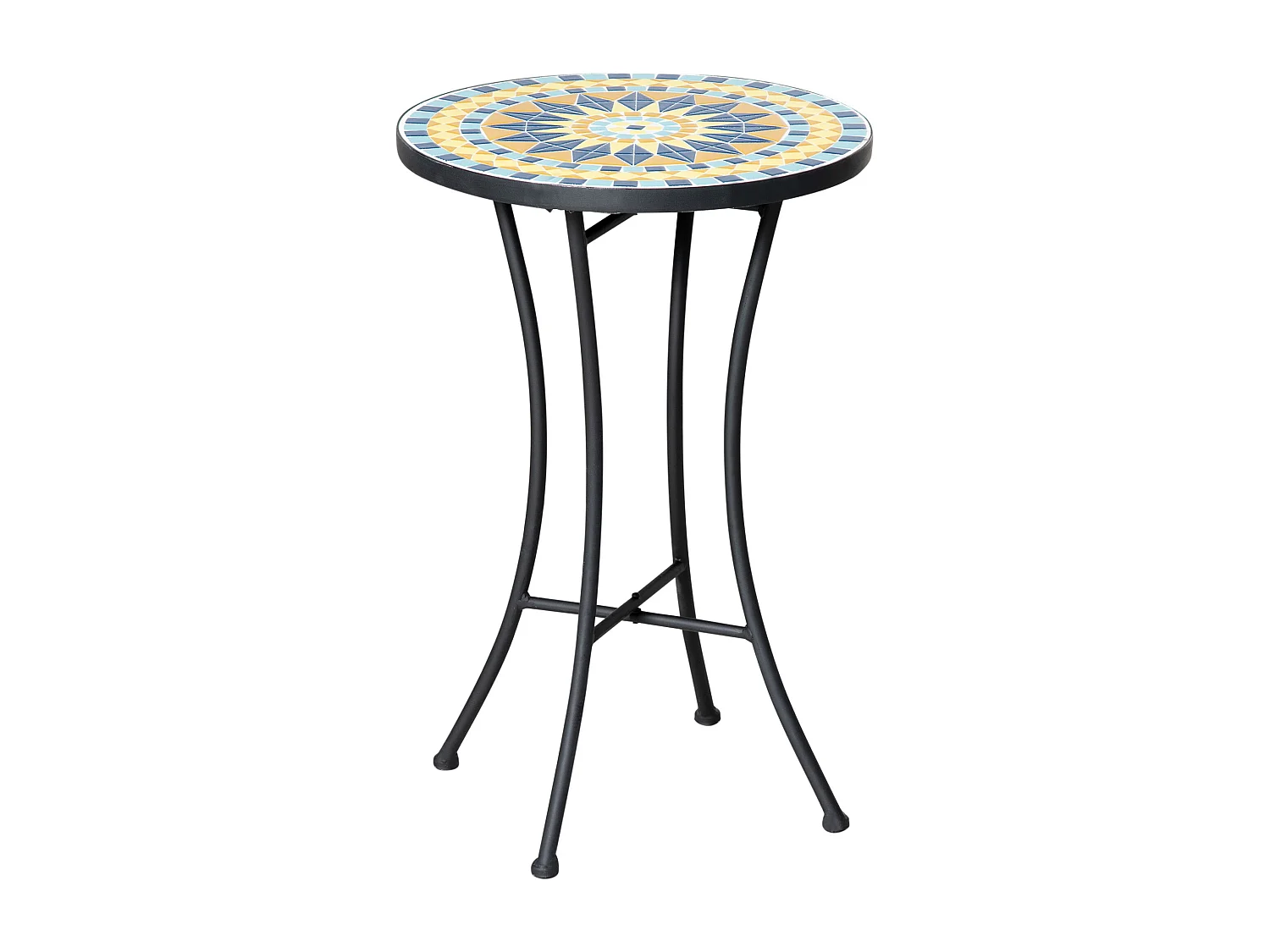 Easycomfort Tavolino da Giardino in Metallo con Piano d'Appoggio a Mosaico, Ф35.5x53.5cm