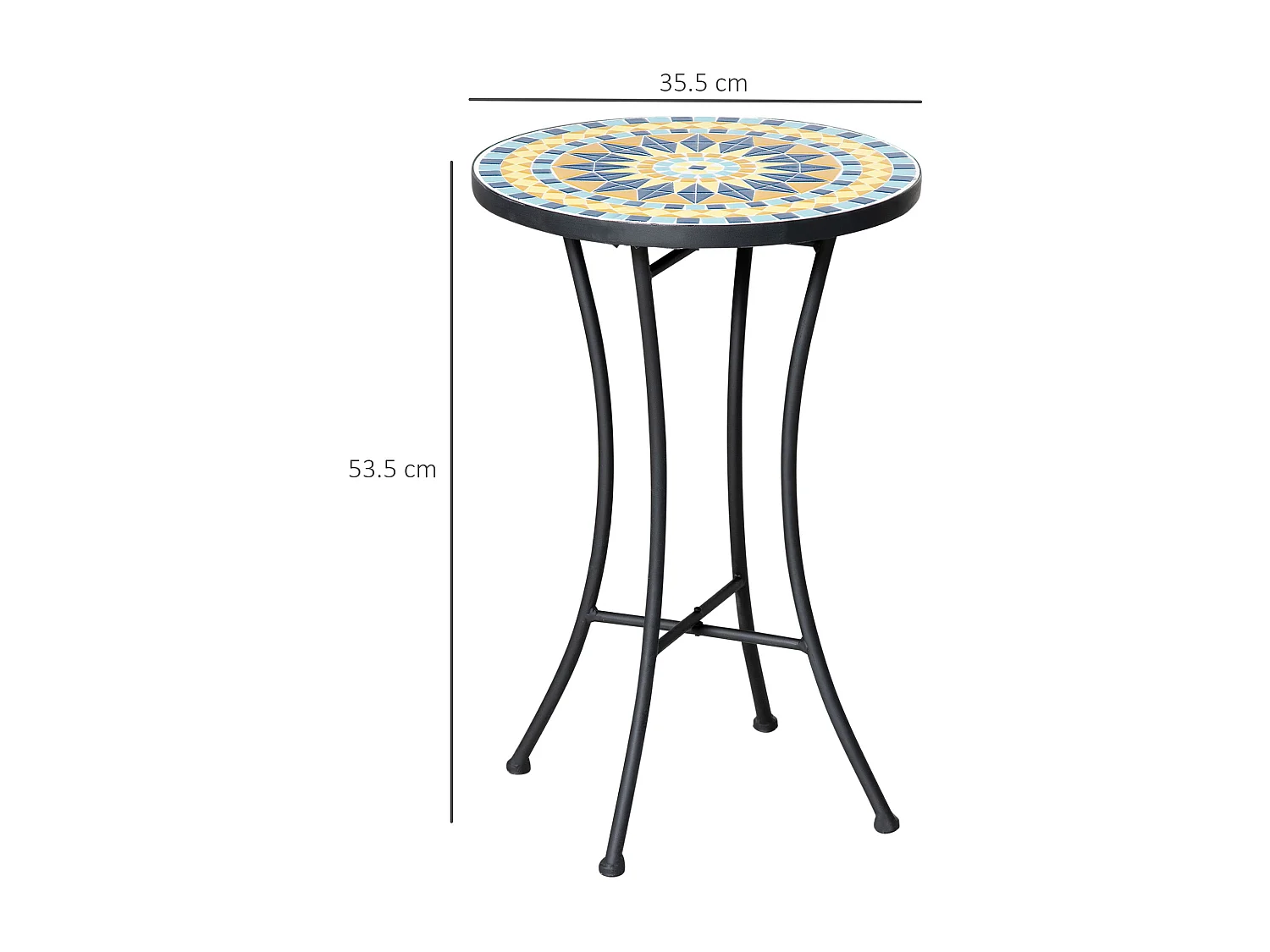 Easycomfort Tavolino da Giardino in Metallo con Piano d'Appoggio a Mosaico, Ф35.5x53.5cm