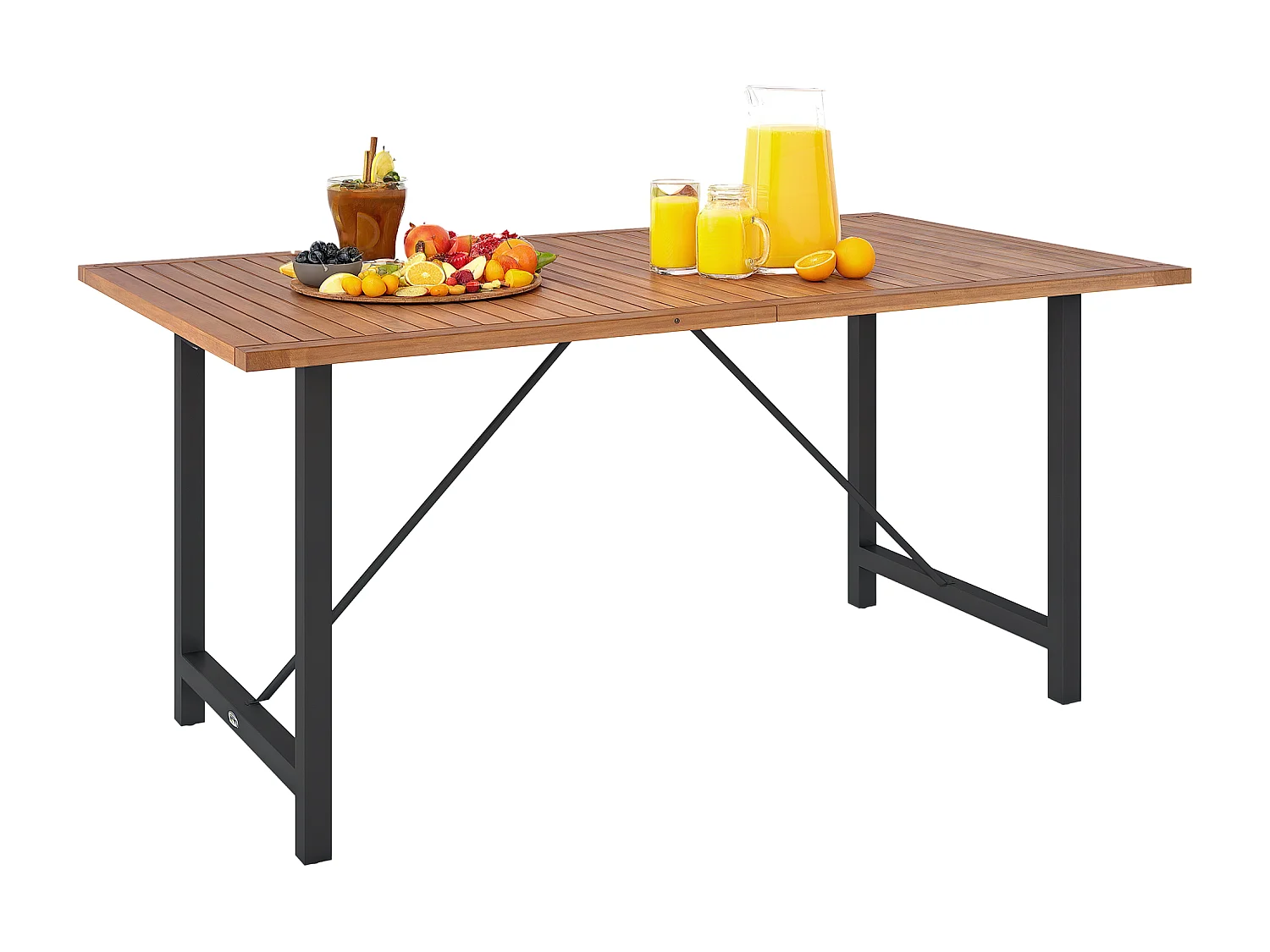 EasyComfort Tavolo da Giardino 160x90 cm in Legno di Acacia e Acciaio con Piano a Doghe, Teak