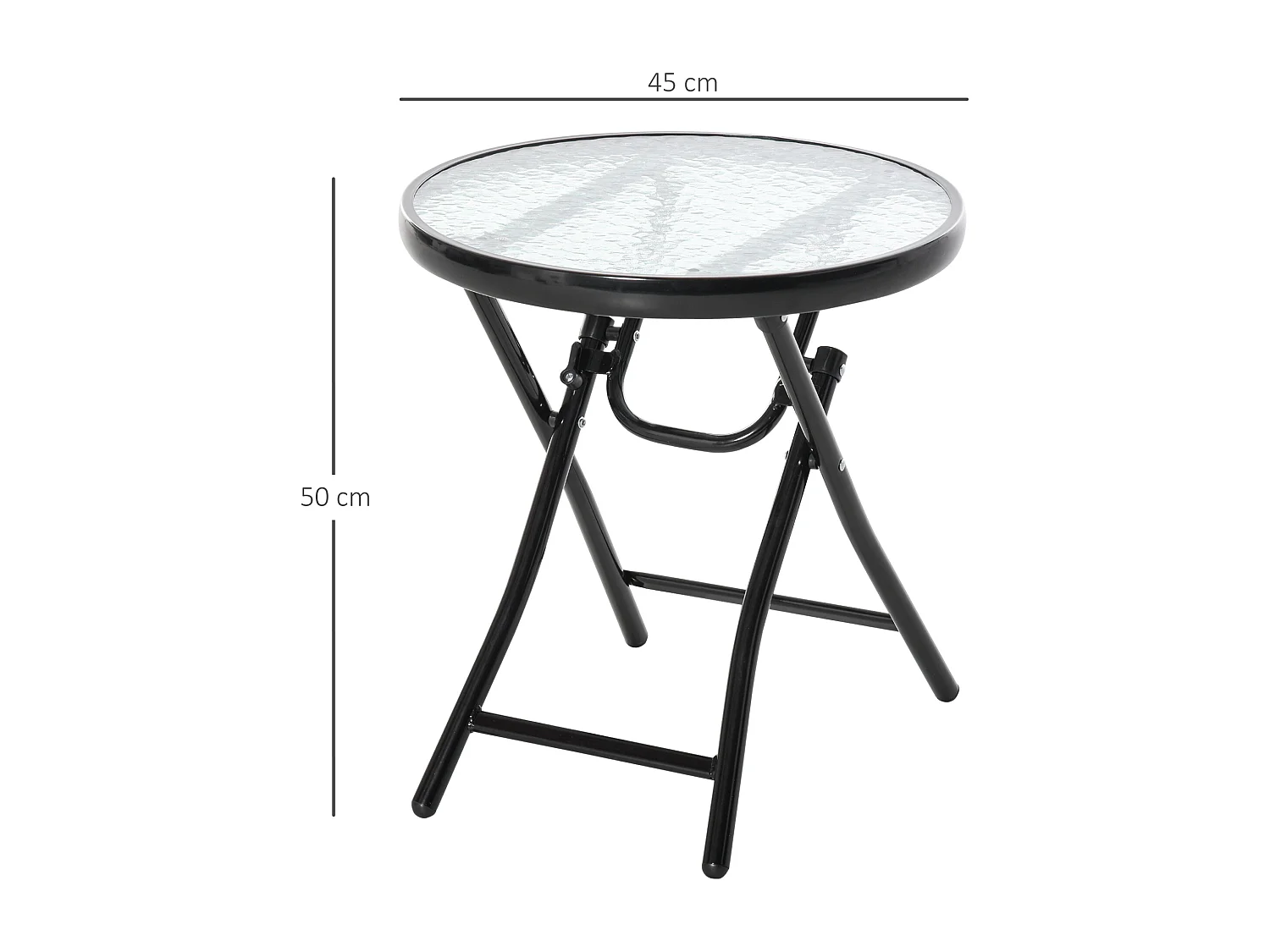 EasyComfort Tavolo da Giardino Pieghevole in Metallo e Ripiano in Vetro Φ45x50cm