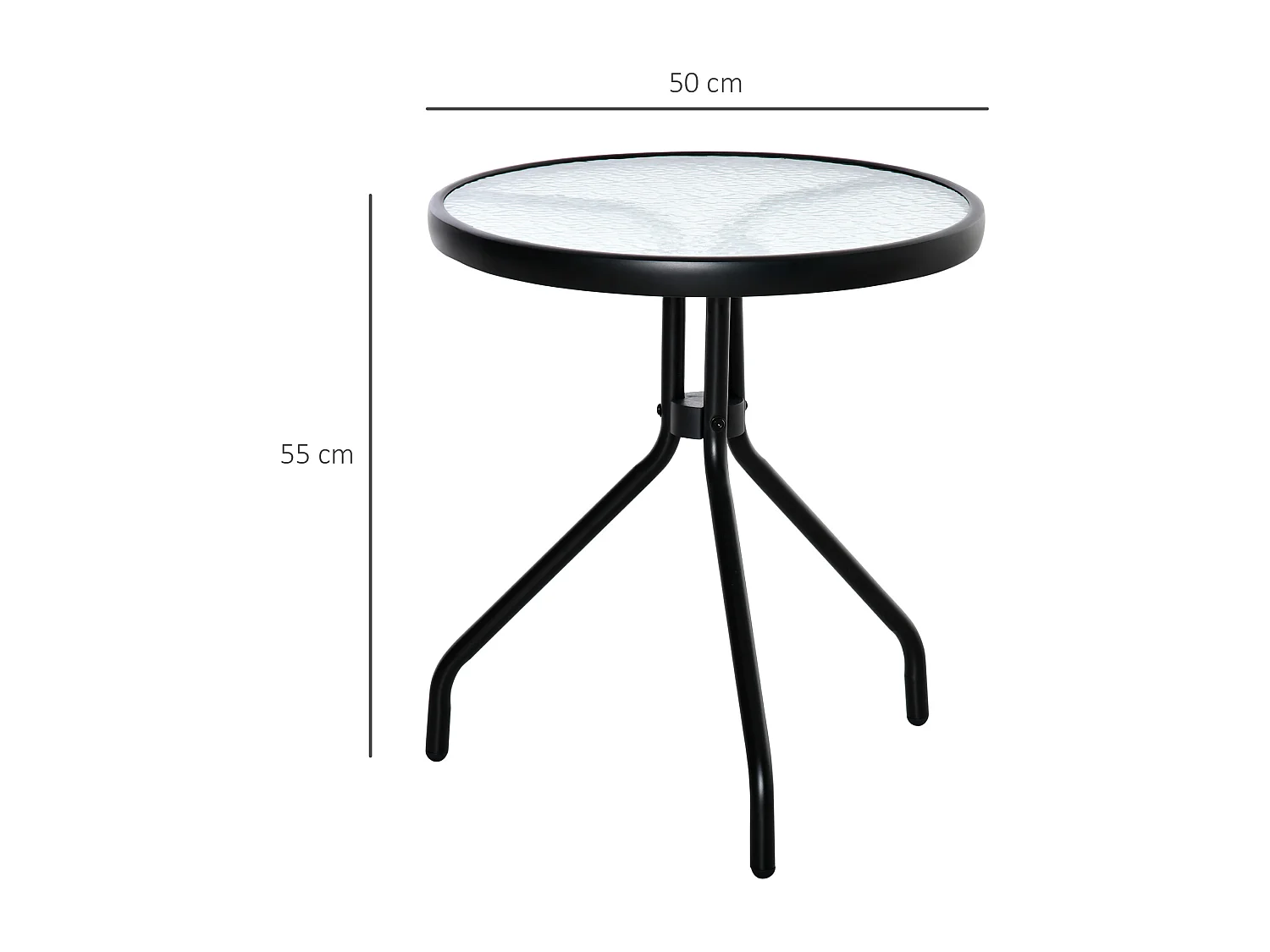 Easycomfort Tavolino da Giardino Rotondo con Ripiano in Vetro e Struttura in Metallo, Φ50x55cm, Nero