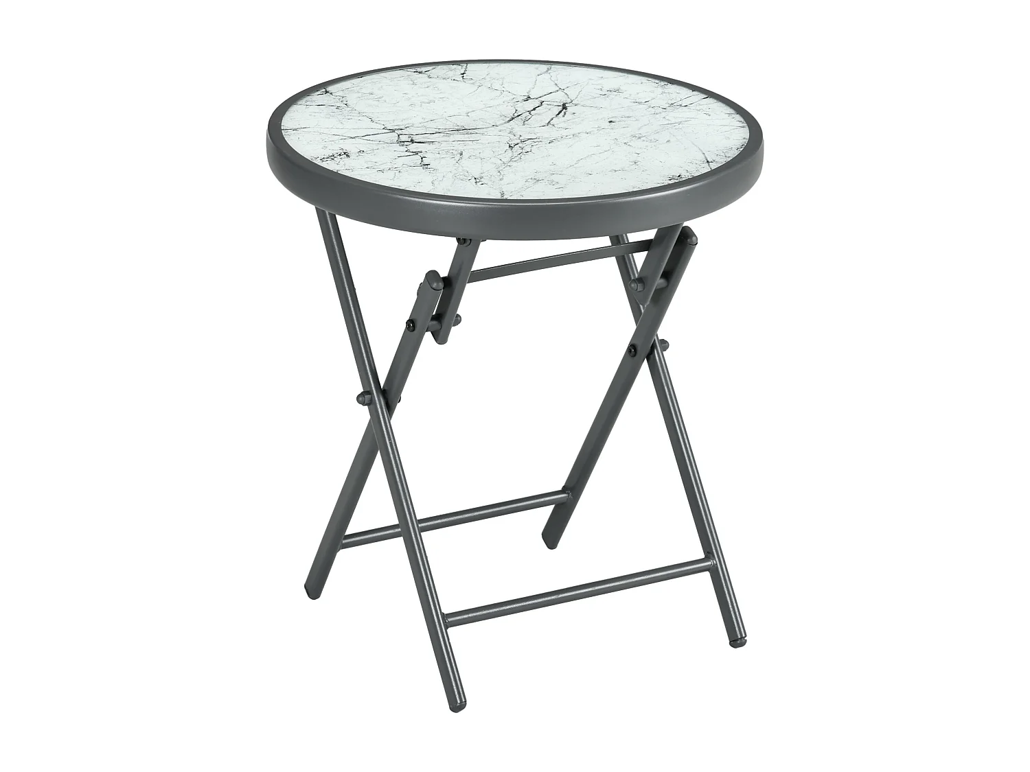 EasyComfort Tavolino da Caffè per Giardino Pieghevole con Piano in Vetro Effetto Marmo, Ø45x50cm, Grigio