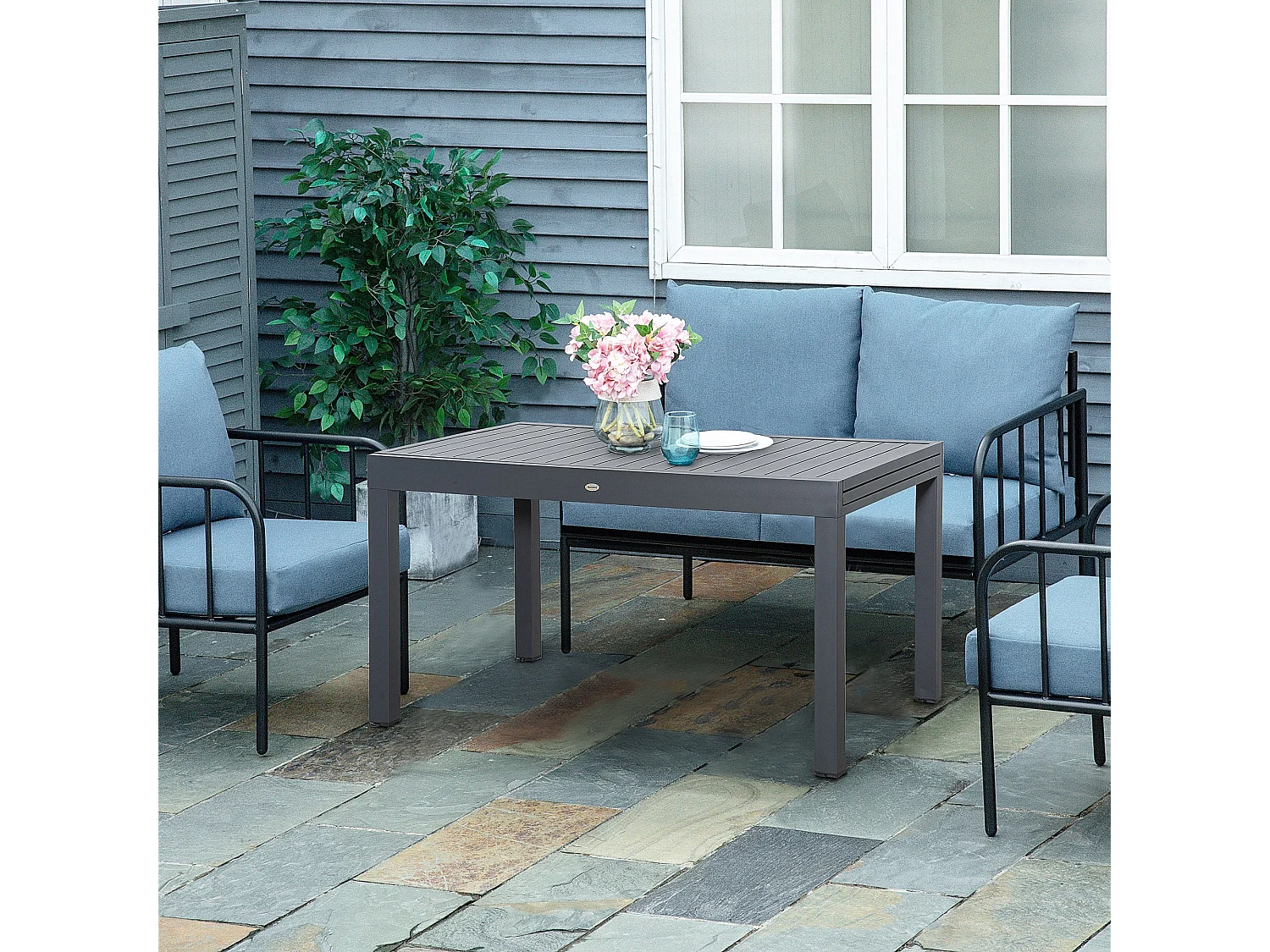 Easycomfort Tavolo da Giardino Allungabile per 8-10 Persone, in Alluminio, 135-270x90x75cm, Grigio