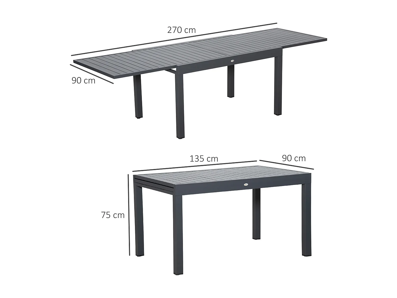 Easycomfort Tavolo da Giardino Allungabile per 8-10 Persone, in Alluminio, 135-270x90x75cm, Grigio