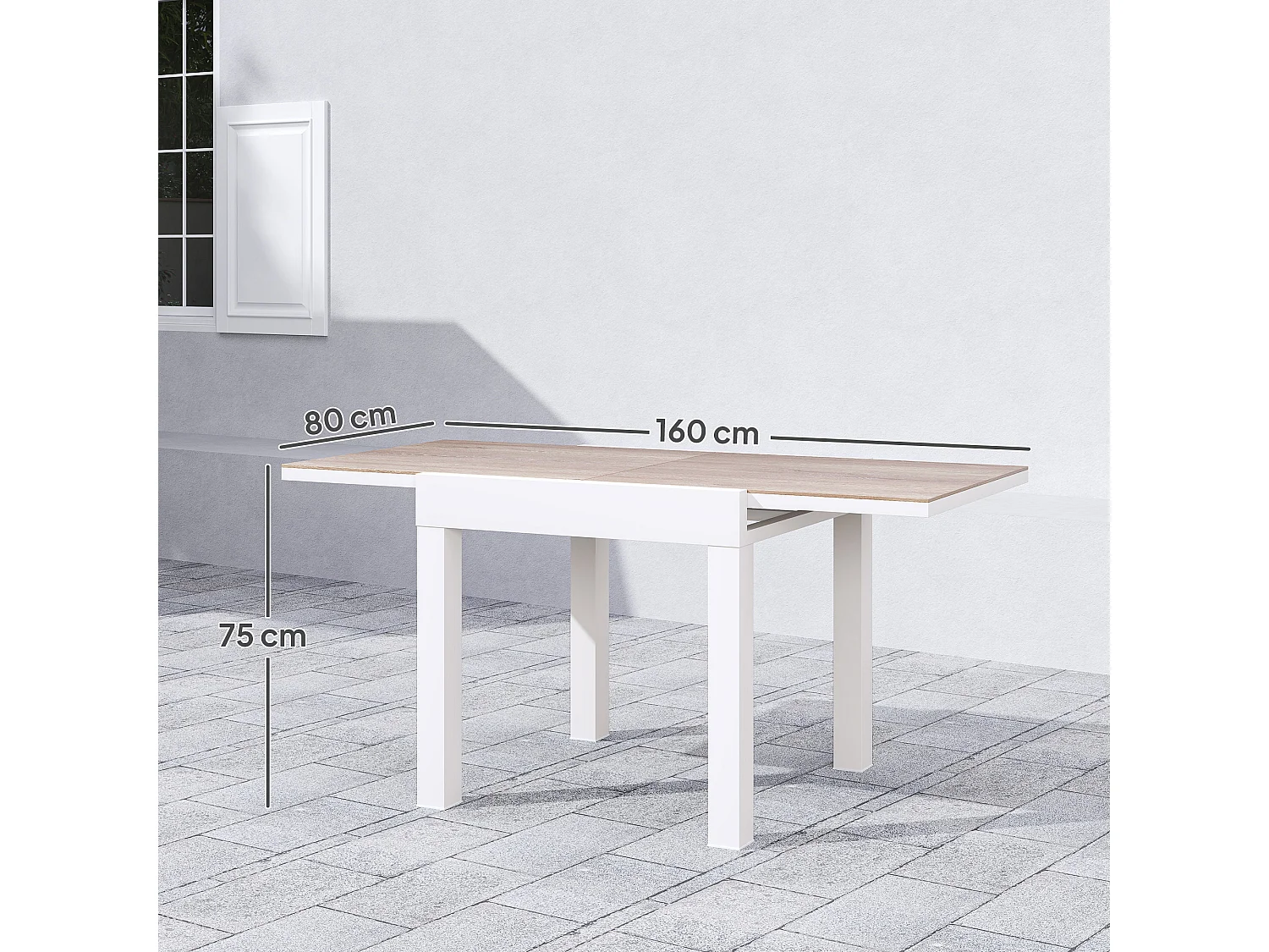 EasyComfort Tavolo da Pranzo da Giardino Allungabile 80-160 cm per 4-6 Posti, Bianco