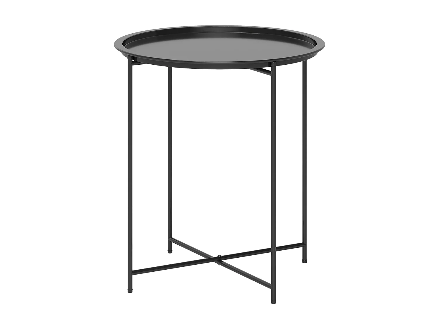 EasyComfort Tavolino da Giardino con Vassoio Rimovibile e Gambe Pieghevoli in Acciaio, Ø46x50 cm, Nero
